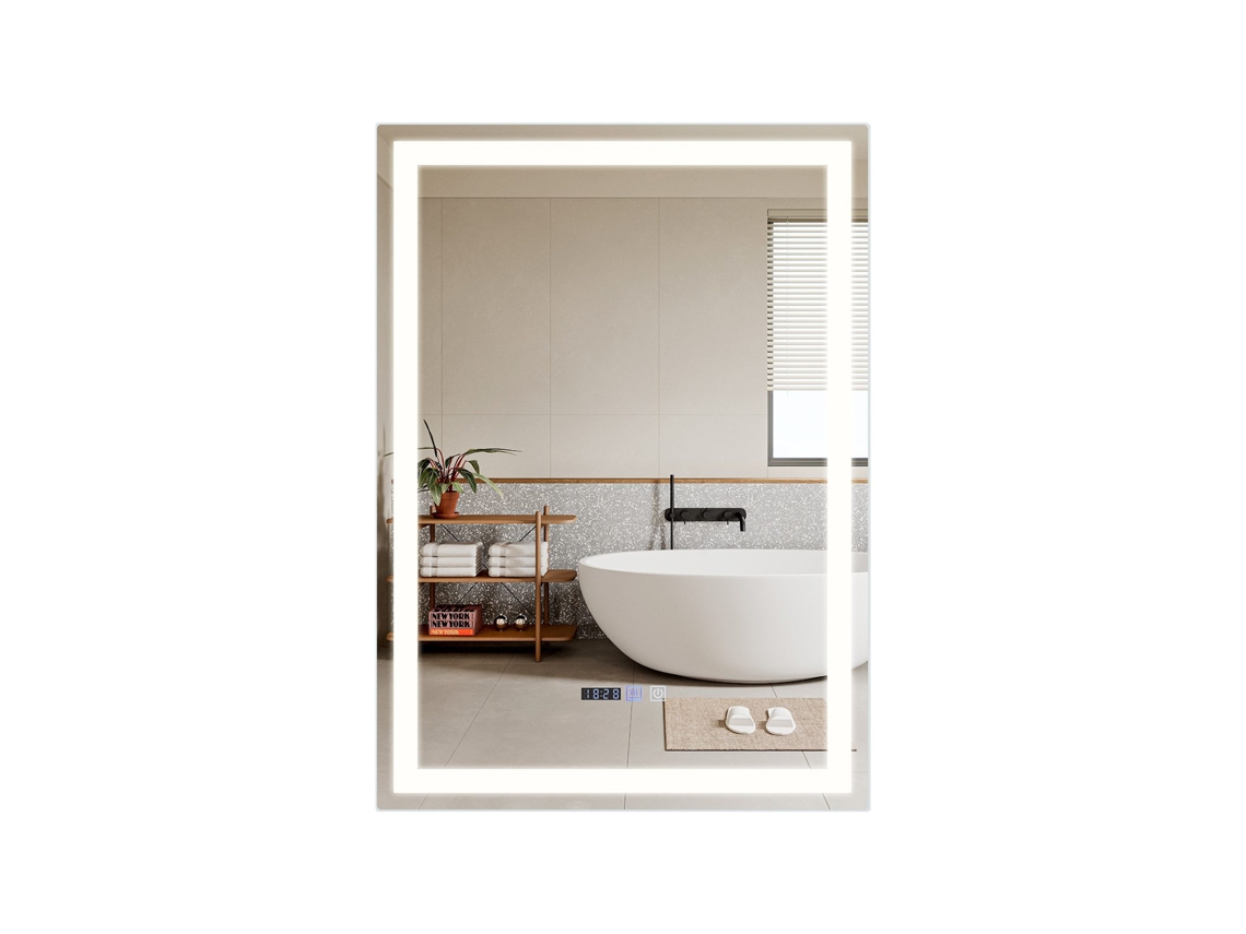 Nettlife Espelho Iluminado Banheiro - 50x70 Cm Led, Mural, Ip44, Interruptor Táctil, Relógio, Anti-condensação, Ajustável