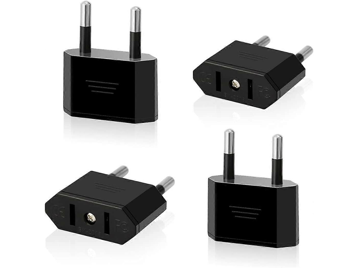 Conversor de plugue dos EUA para UE, 4 peças, preto, para dispositivos com energia