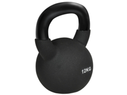 Kettlebell de ferro fundido de 12 kg com revestimento de neoprene, de chão, preto, para condicionamento físico e treinamento.
