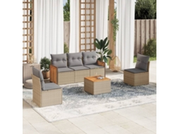 Vidaxl 6 Pcs Conjunto De Sofás P/ Jardim Com Almofadões Vime Pe Bege