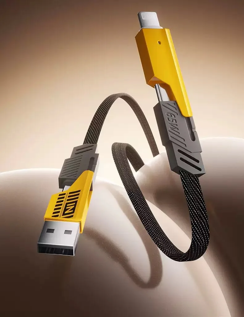Cabo De Dados E Sincronização De Dados Usb-c Pd 4 Em 1 (2 Metros) Com Carregamento Rápido De 65 W E Interface Tipo C/usb Tipo A.