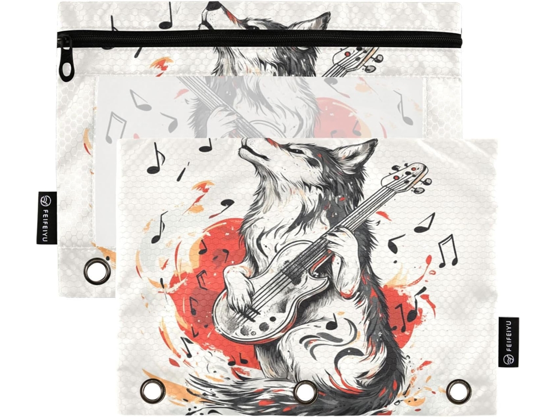 Pasta Red Wolf Music Playback Budget Com Grande Capacidade, Transparente, Com Zíper, 3 Argolas Material De
