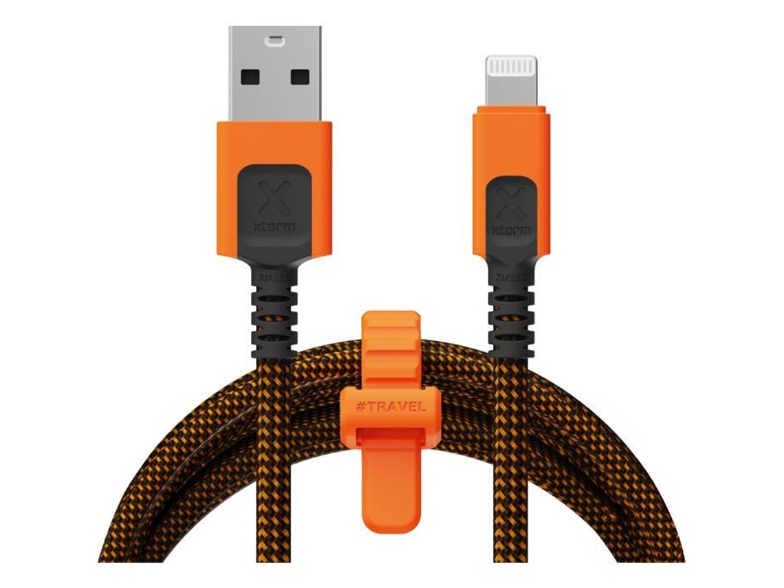 Cabo USB para Lightning XTORM 1,5m laranja, certificado MFi, transferência rápida, resistente