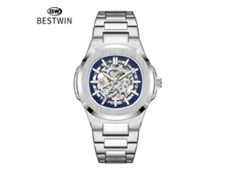 Relógio Mecânico Masculino Esqueleto Luminoso de Dupla Face MDUG (branco e azul)