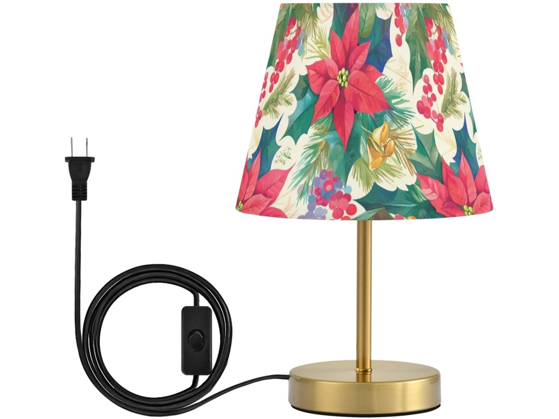 Abajur De Mesa Guoche Natal Aquarela Poinsettia Spruce, 3 Modos De Cor, Com Cúpula Para Mesa Lateral, Sala De