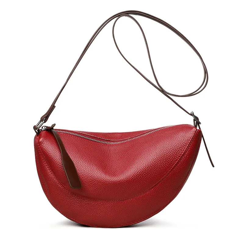 Bolsa Transversal Feminina Simples Em Couro Genuíno (vermelha), Elegante E Versátil.