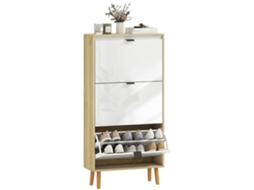 Meuble À Chaussures, Armário de 3 Gavetas Descontáveis, Porte Brilhante, (60x24x127) Cm, Branco ESSÊNCIACASA