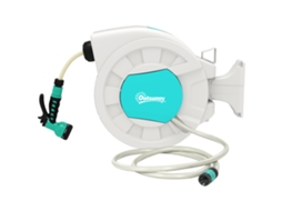 Carretel De Mangueira Para Jardim 20+2 M Com 7 Bocais Função De Bloqueio Retorno Automático E Giro De 180° Cinza Claro