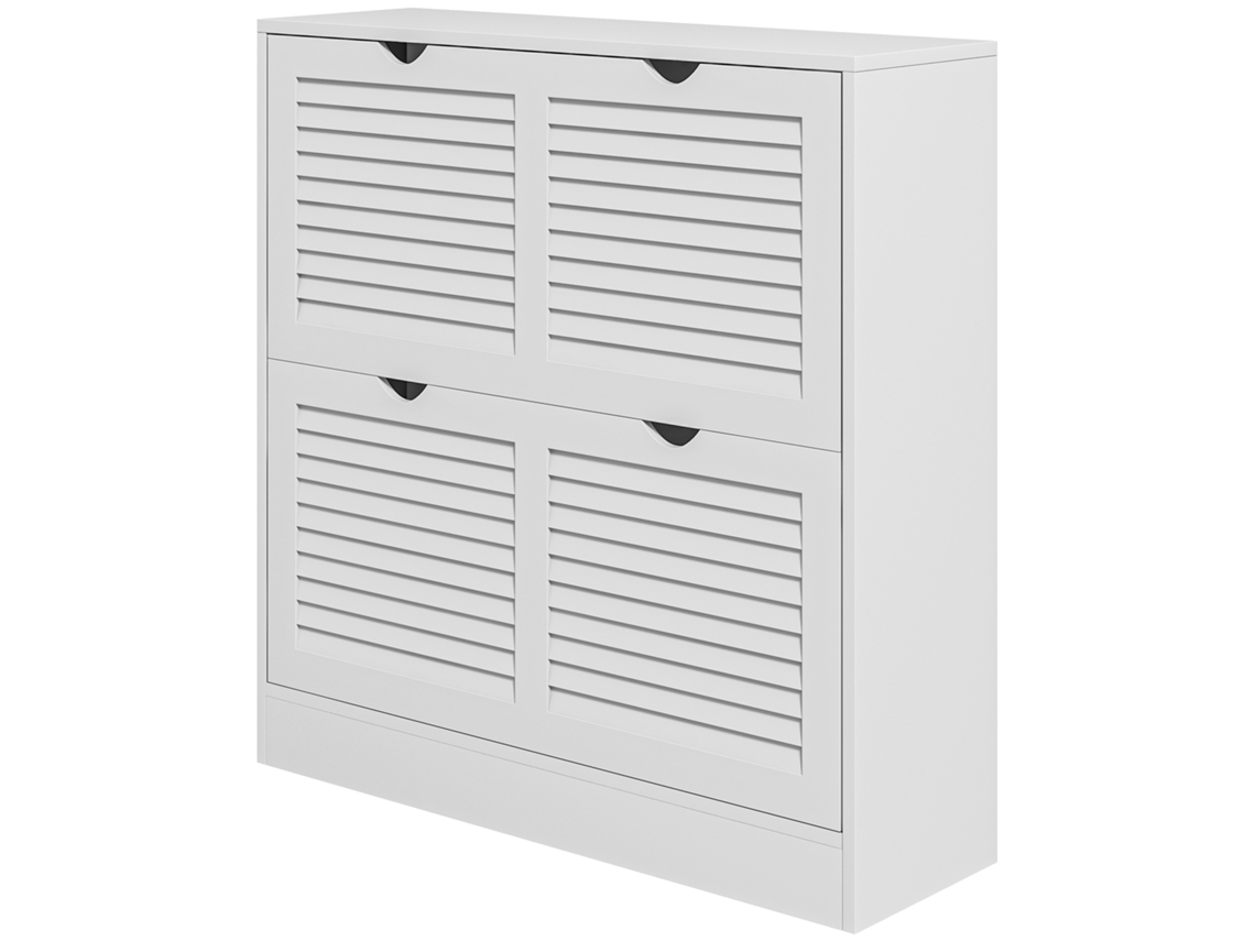 Sapateira Compacta 2 Gavetas, Prateleias Ajustáveis 81,5x25x83 Cm (16 Pares, Rebatível, Branco)