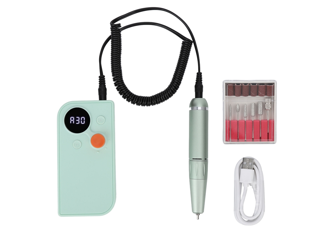 Kit de ferramentas portátil para manicure e pedicure com lixadeira elétrica de unhas, 30.000 rpm, para uso doméstico e em salões de beleza (verde)