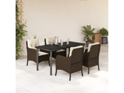 Vidaxl 5 Pcs Conjunto Jantar P/ Jardim C/ Almofadões Vime Pe Castanho