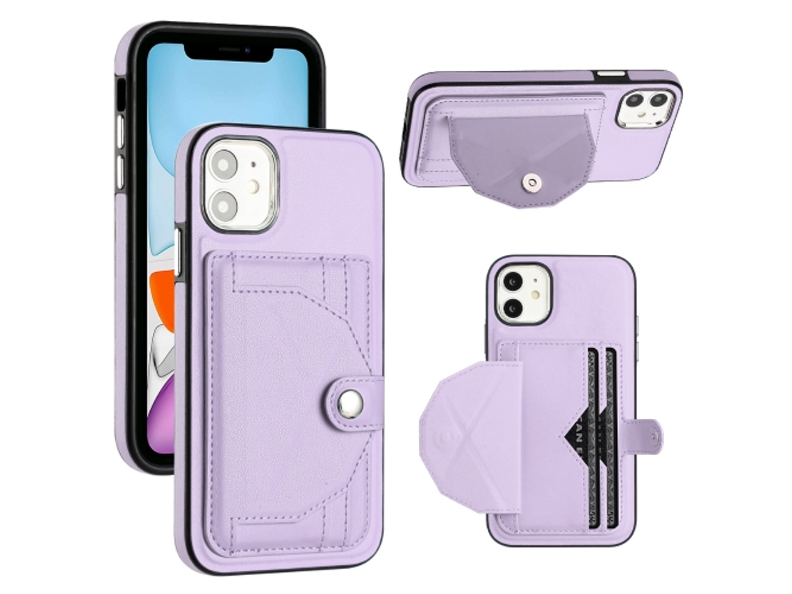 Capa Mobile Phone Cases Shockproof With Card para iPhone 11 Pele Castanho