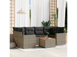Vidaxl 7 Pcs Conjunto Sofás P/ Jardim C/ Almofadões Vime Pe Cinzento