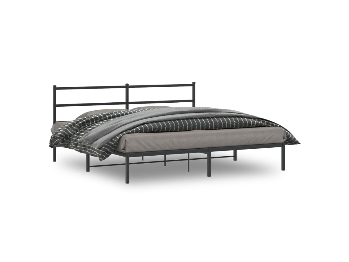 Estrutura De Cama Com Cabeceira 193x203 Cm Metal Preto