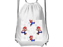 Mochila De Ginástica Infantil Branca, Confortável E Prática. Estampa Divertida Inspirada Em Jogos, Com Figura Clássica De Encanador E Detalhes Retrô