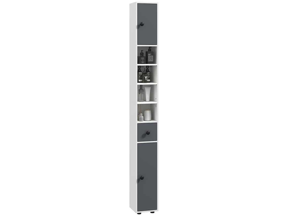 Armário de coluna CHEZMOI para banheiro com 2 portas, 2 compartimentos, branco