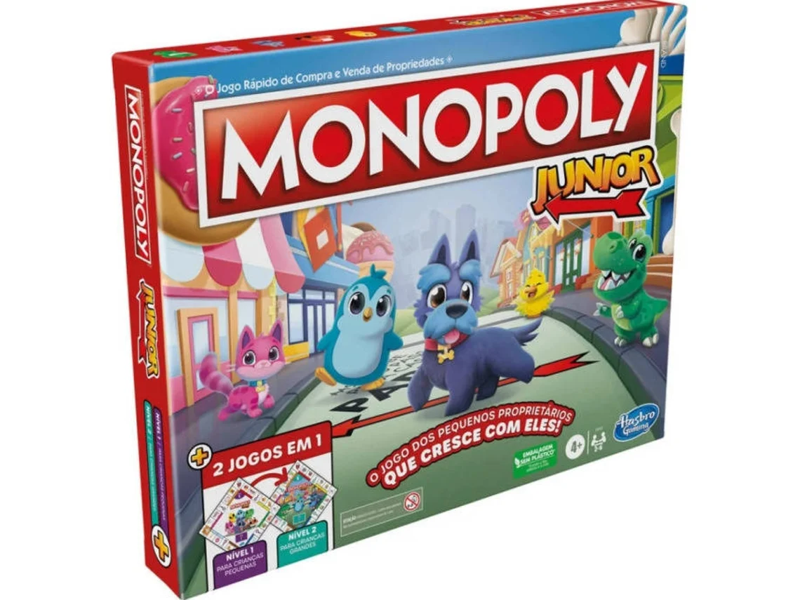 Jogo de Tabuleiro HASBRO  de Tabuleiro Monopoly Junior 2 jogos em 1 (Outlet Caixa Aberta - Idade Mínima Recomendada:4 Anos)