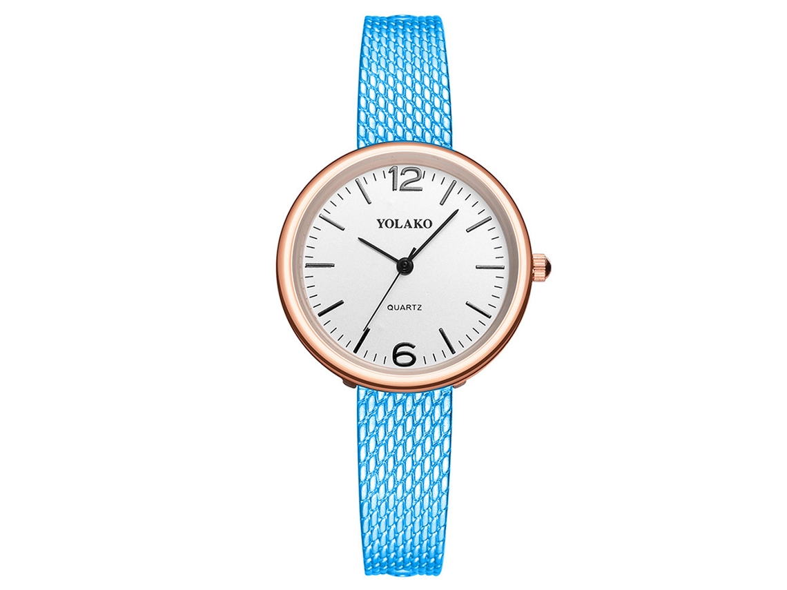 Relógio de Pulseira Feminino Casual Simples Quartzo Mostrador Redondo Azul com Pulseira de Plástico