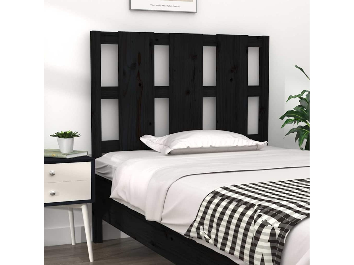 Vidaxl Cabeceira De Cama 105,5x4x100 Cm Pinho Maciço Preto