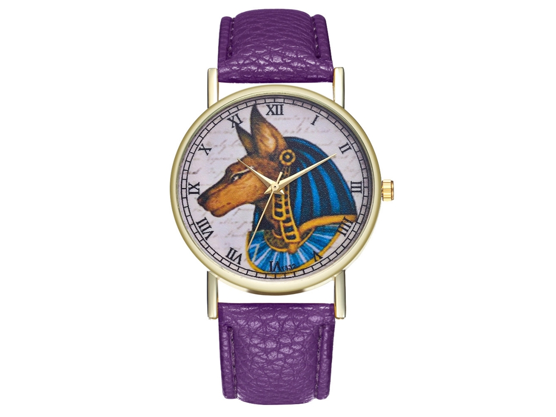 Relógio de Pulso Unisex Deus Egípcio Antigo Pulseira de Couro Pu Quartzo Roxo