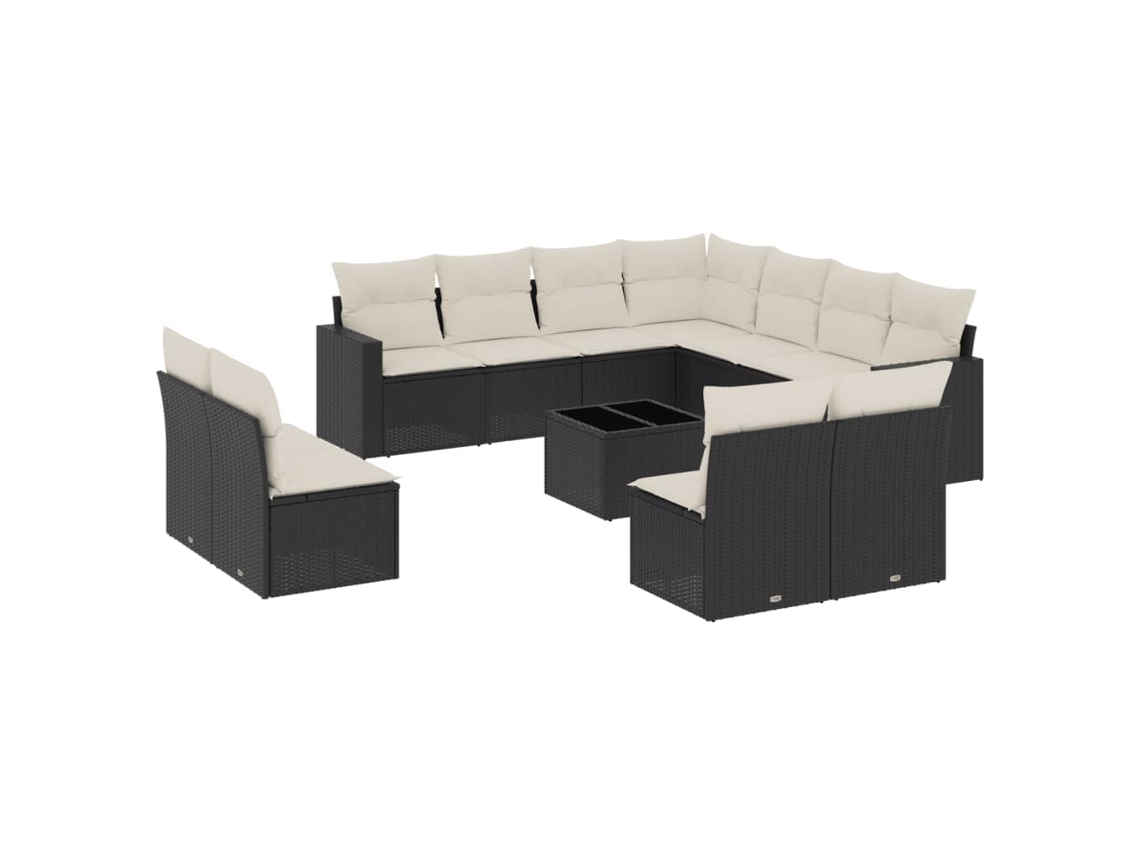 Conjunto 12 de sofás de jardim c/ almofadões VIDAXL vime PE preto