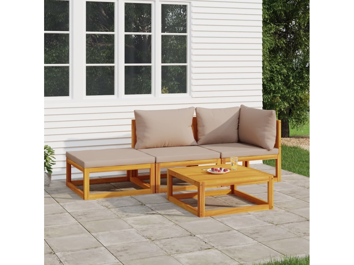 Vidaxl 4pcs Conj. Lounge Jardim Madeira C/almofadões Cinza-acastanhado