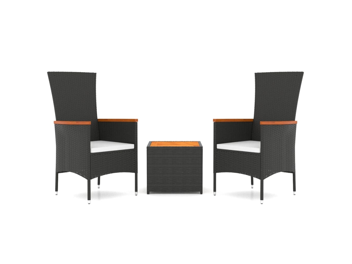 Conjunto de 3 Lounge para Jardim Vime Pe/acácia Maciça Preto MAISON EXCLUSIVE