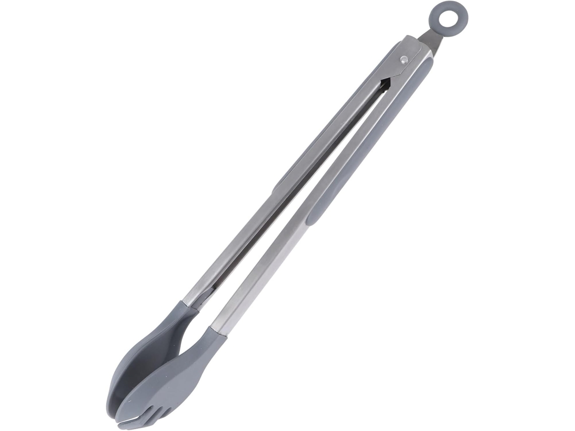 Pinça Multifuncional Shineofi Para Alimentos, 30cm, Em Silicone E Aço Inoxidável 304, Cinza, Resistente Ao Calor, Ideal