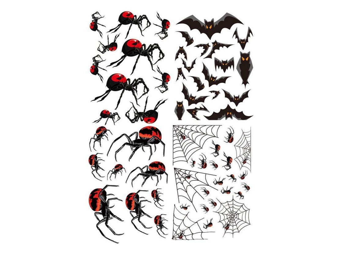 2026 calcomanías de Morcegos e Aranhas para Decoração de Halloween, 59 Peças, 4 Folhas, Adesivos Reutilizáveis