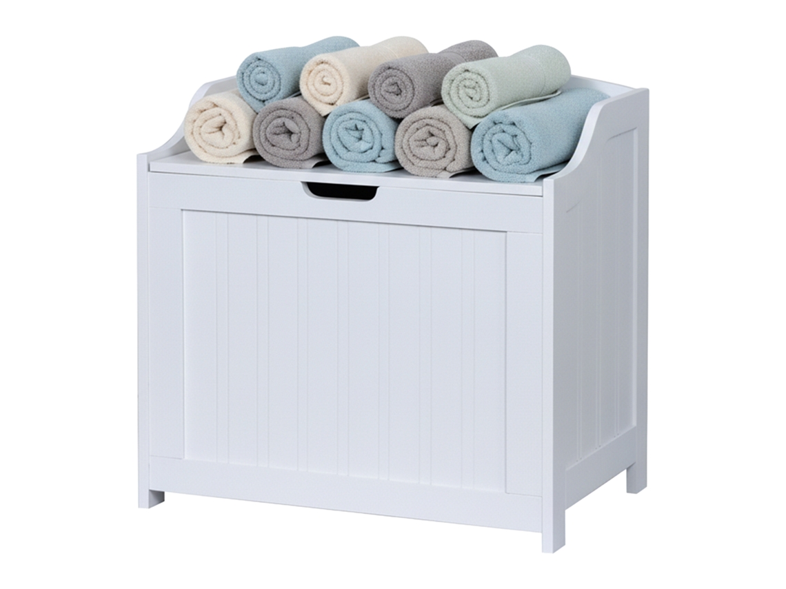 Baú De Roupa Suja Relaxdays, 80 L, Para Roupa, Lençóis E Brinquedos, Caixa De Armazenamento Com Tampa, Mdf, Branco