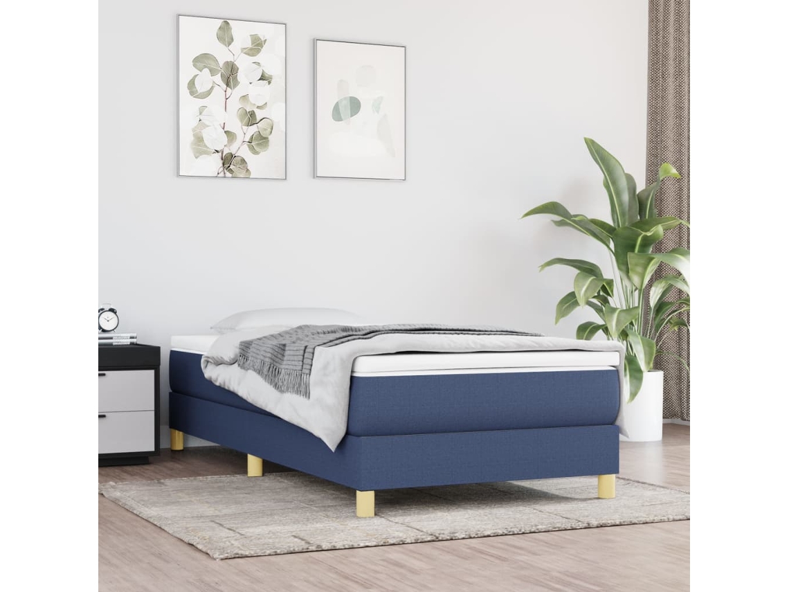 Vidaxl Estrutura De Cama Com Molas 100x200 Cm Tecido Azul