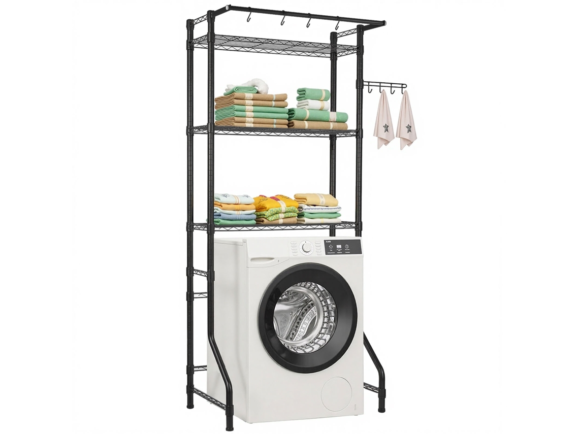 Suporte De Arrumação Para Máquina De Lavar Roupa Vevor De 3 Níveis E Fila Única, Preto