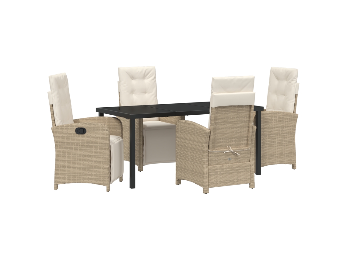 Conjunto 5 De Jantar Com Almofadas Vidaxl Bege Em Rattan Sintético