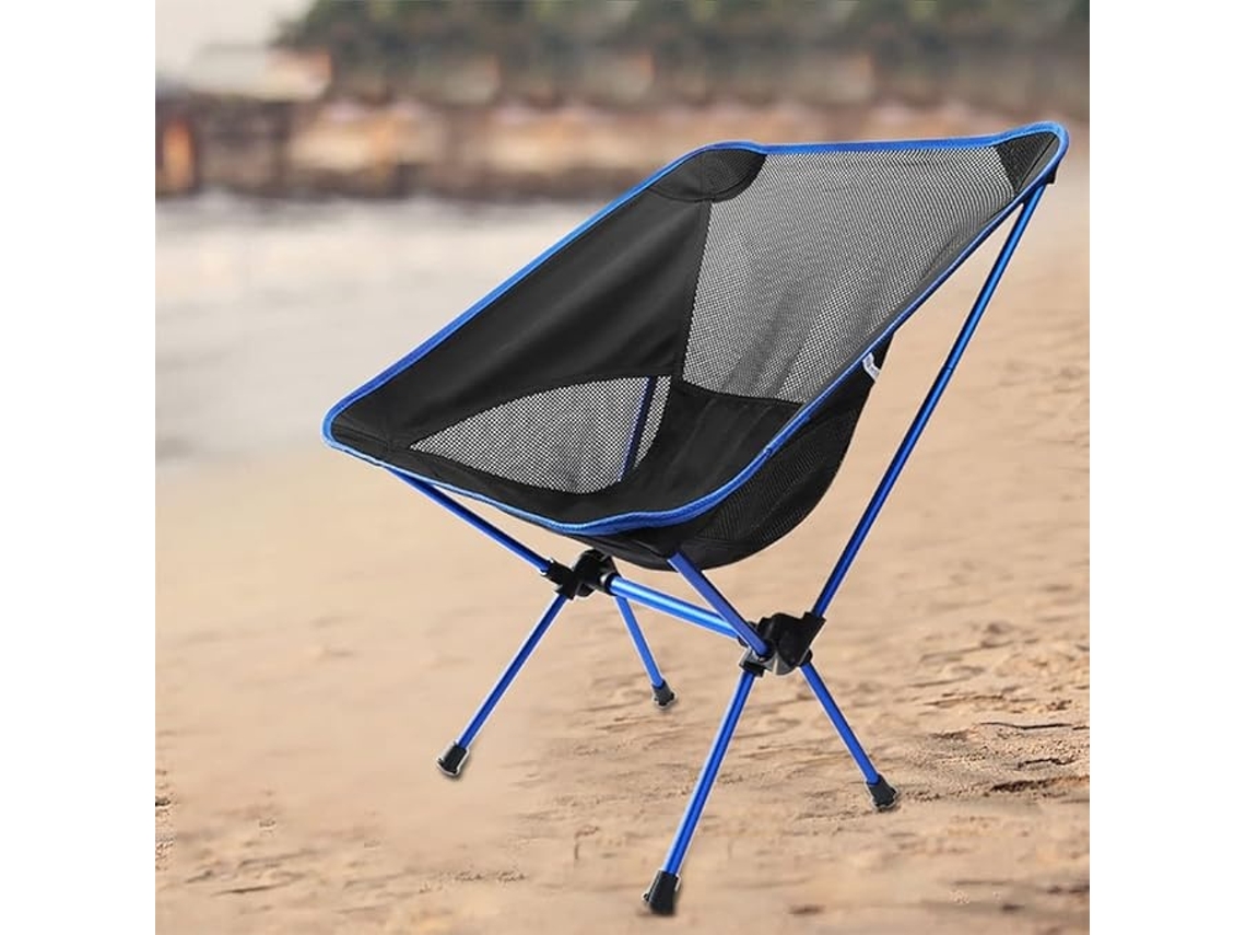 Cadeira De Campismo Lurelia Dobrável, Portátil, Leve, Com Encosto Para Campismo, Praia E Caminhadas - Azul, Preto, Modelo Compacto