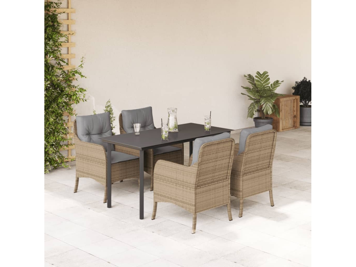 Vidaxl 5 Pcs Conjunto de Jantar P/ Jardim com Almofadões Vime Pe Bege