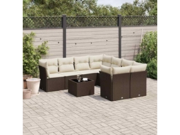 Vidaxl 9 Pcs Conjunto Sofás P/ Jardim C/ Almofadões Vime Pe Castanho