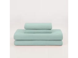 Conjunto Lençóis 4 Peças Lençol De Baixo 140x200x26cm Lençol De Cima 206x240cm 2 Fronhas 75x50cm Poliéster Azul Claro Hexinyigjly