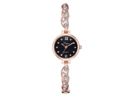 Relógio de Pulso Feminino de Quartzo com Pulseira de Liga Ajustável Rosa Ouro Preto