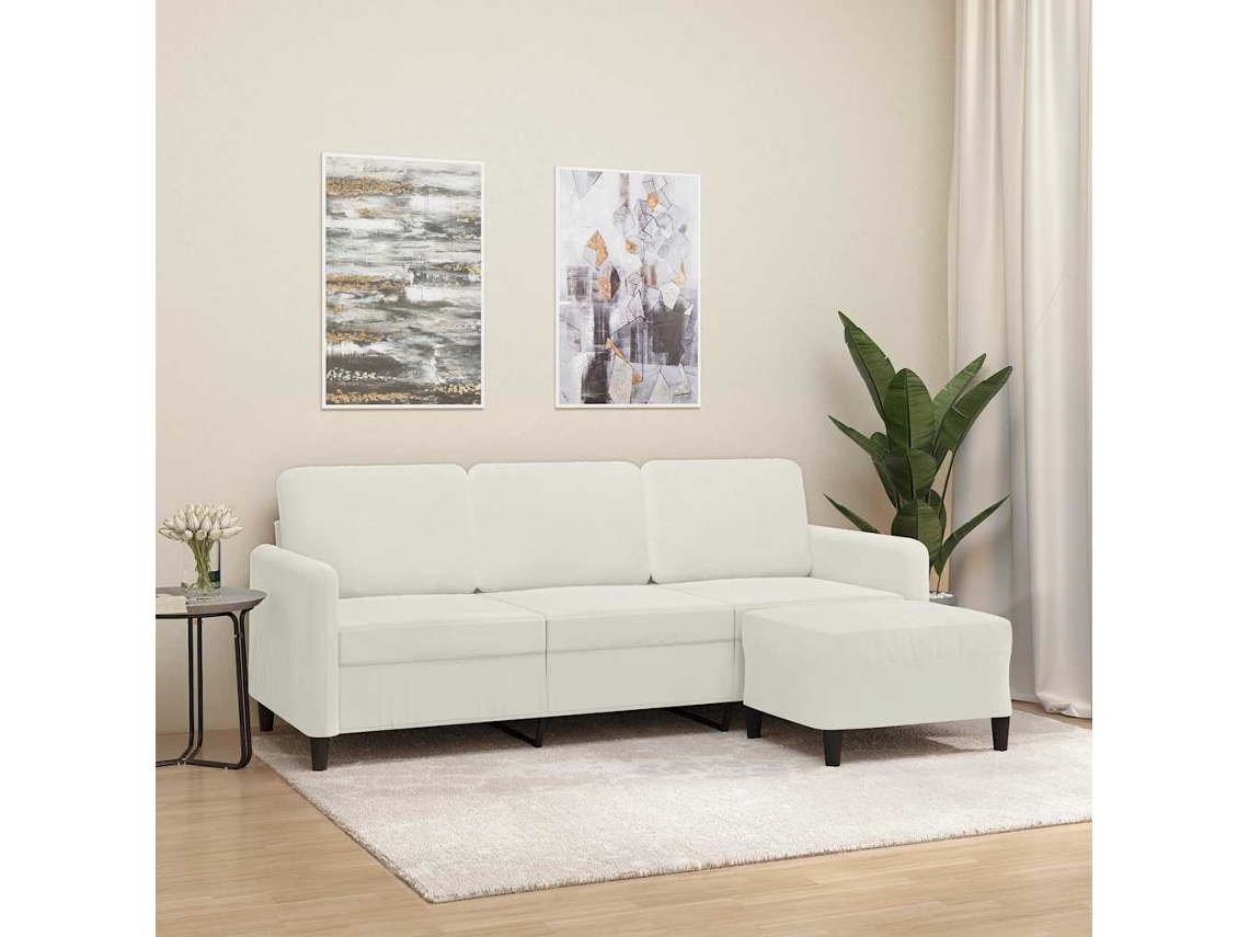 Sofá 3 Lugares HARLANV1 com apoio de pés veludo creme 180cm