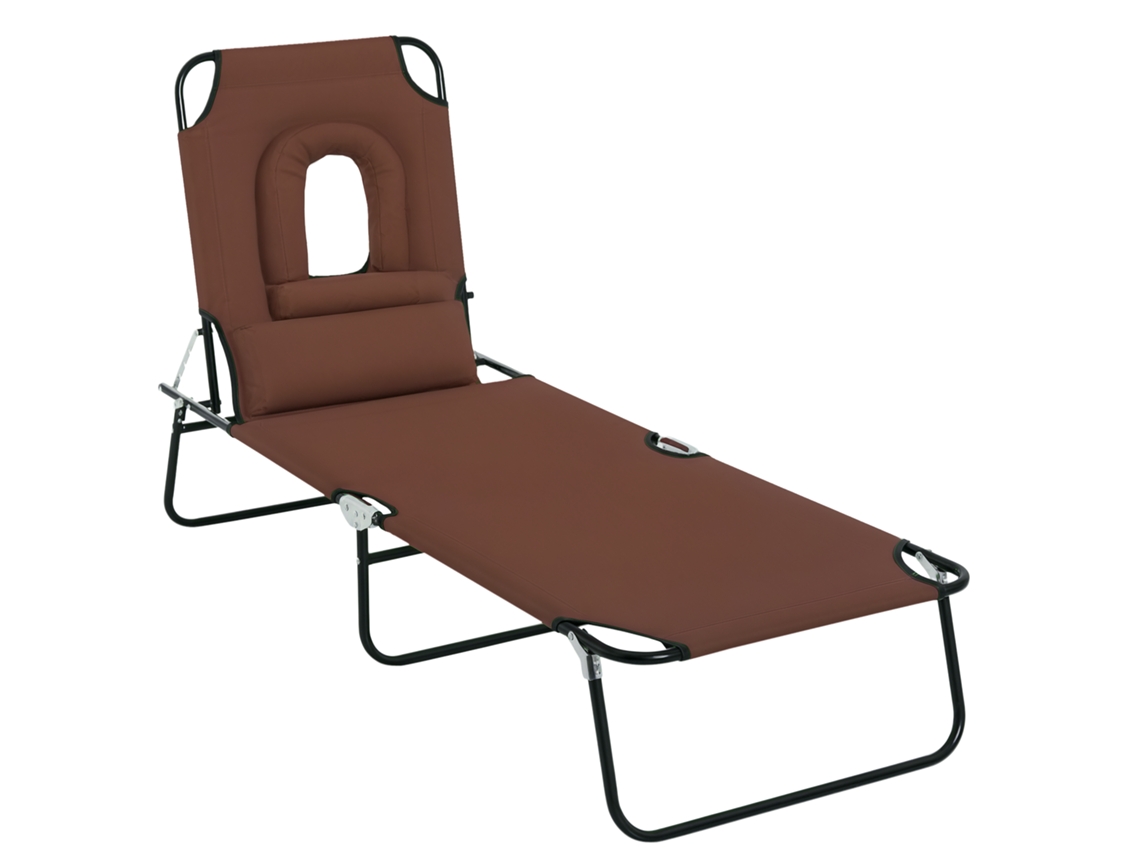 Cadeira de Sol Dobrável Reclinável 4 Posições Chaise Longue Marrom com 3 Almofadas BTFORUS