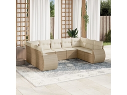 Vidaxl 9 Pcs Conjunto De Sofás P/ Jardim Com Almofadões Vime Pe Bege