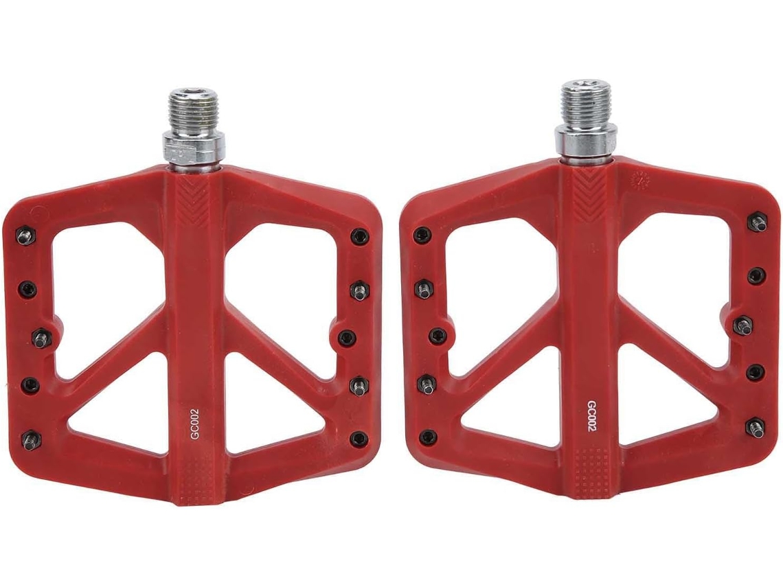 Pedais vermelhos para mountain bike, duráveis, em fibra de nylon.