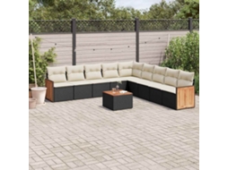 Jogo de Sofá Jardim 10 Peças C/ Almofadões Vime Pe Preto Dkd Home Decor