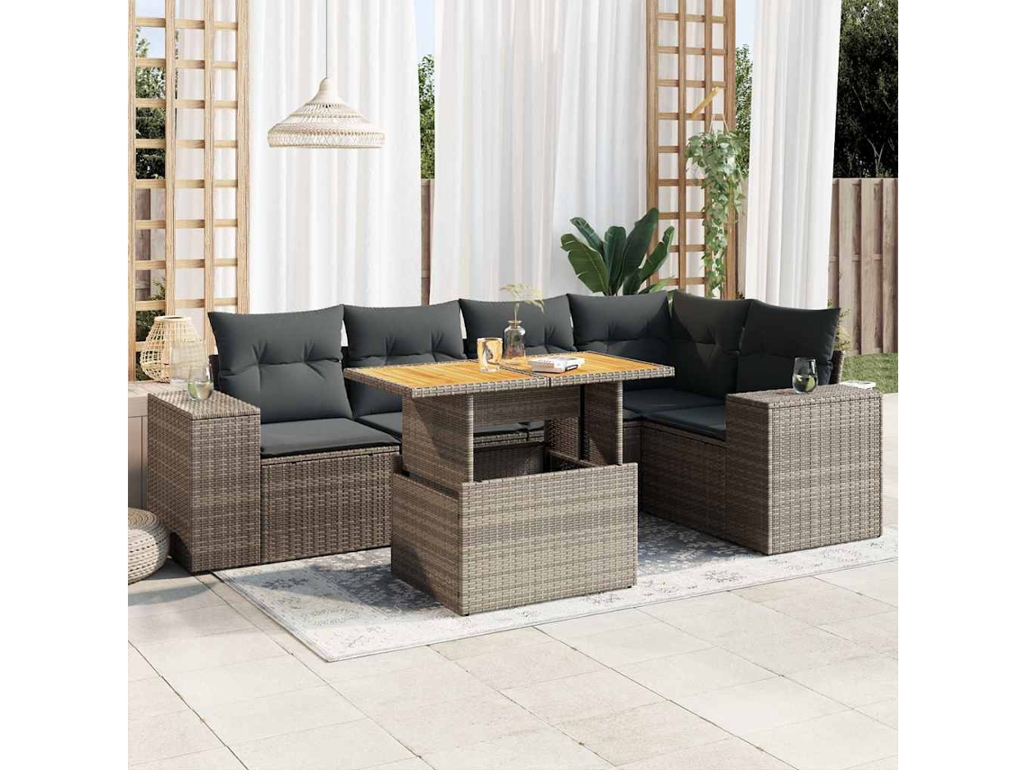 Vidaxl 6 Pcs Conjunto Sofás De Jardim Com Almofadões Vime Cinzento
