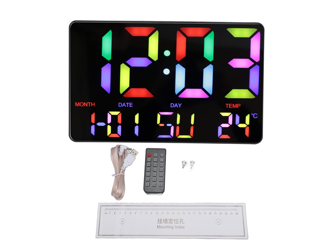 Reloj Digital Grande Con Pantalla Led Usb Ajustable Calendario Alarma Control Remoto