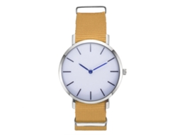 Relógio masculino de quartzo com pulseira de nylon, mostrador redondo, elegante e casual, bege.
