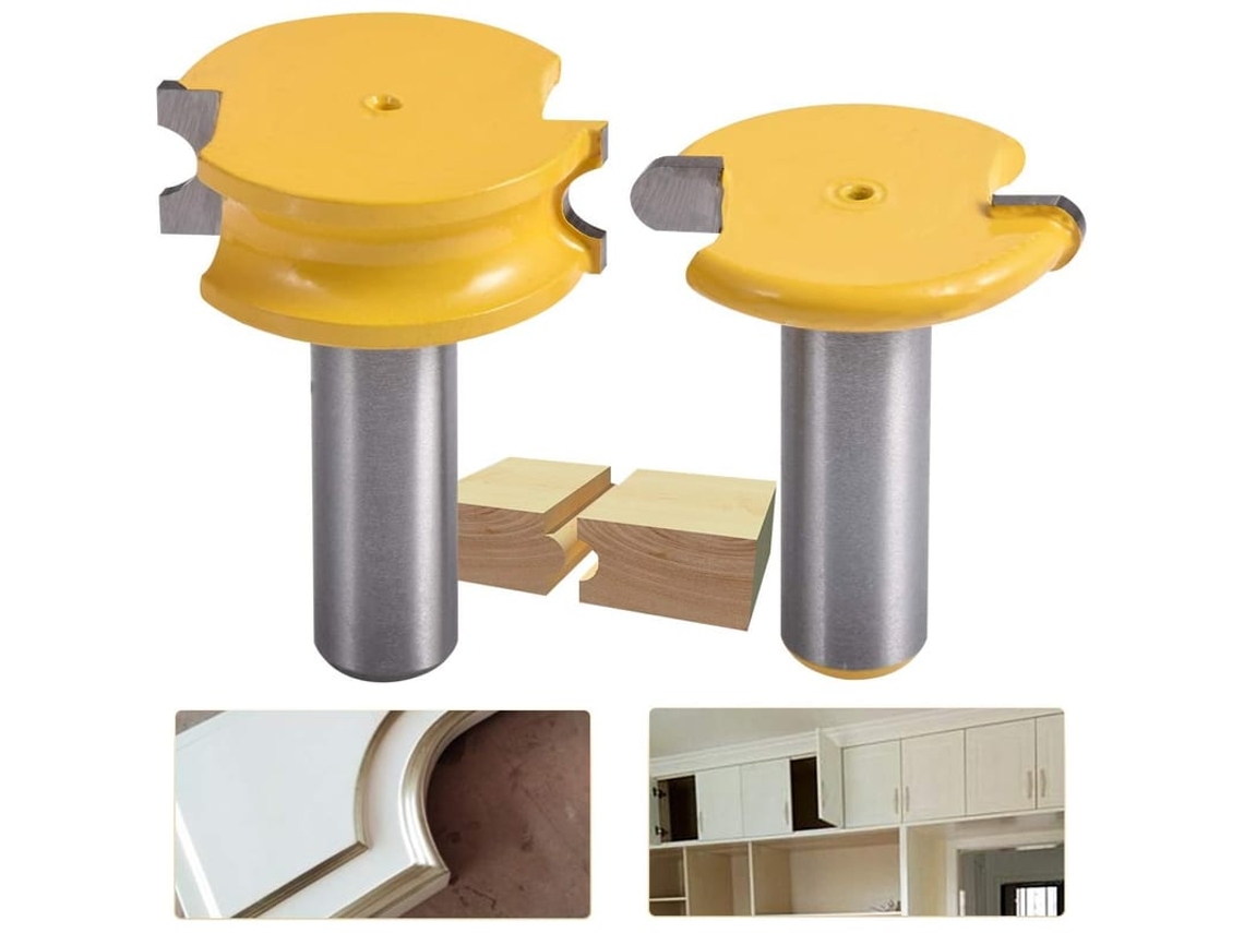 Conjunto de 2 fresas para tupia com formato de canoa e pérola, haste de 1/2" e diâmetro de 1-1/2", para corte em madeira.