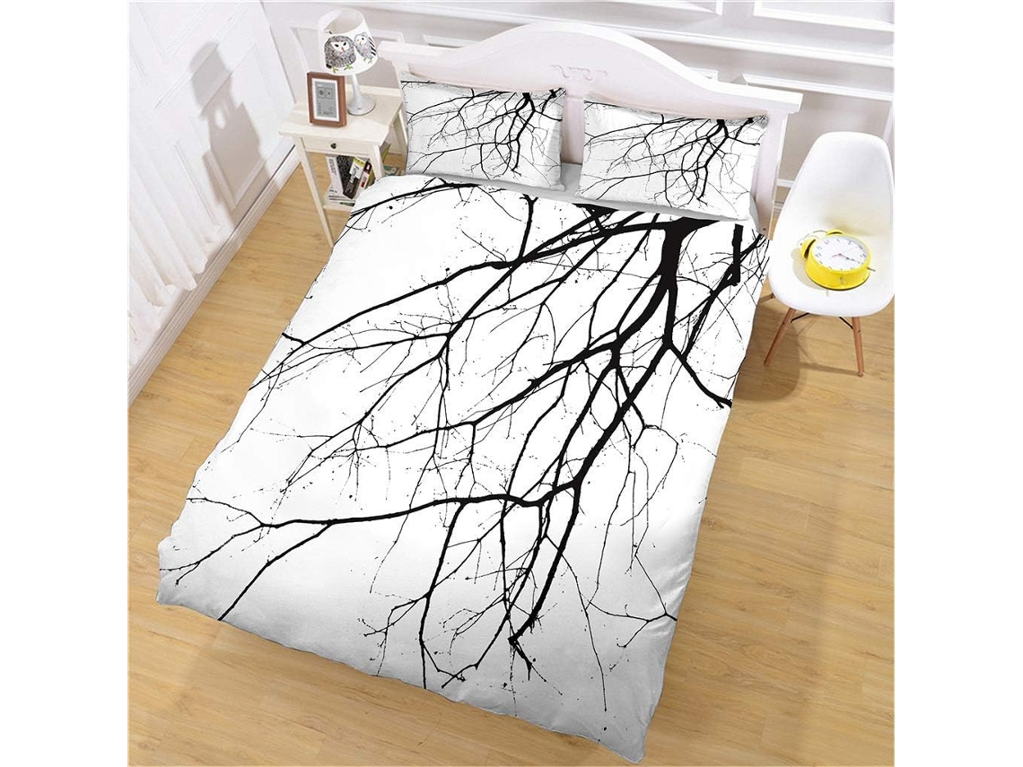 Capa de Edredom Galhos Preto em Microfibra Fronha 220x240cm