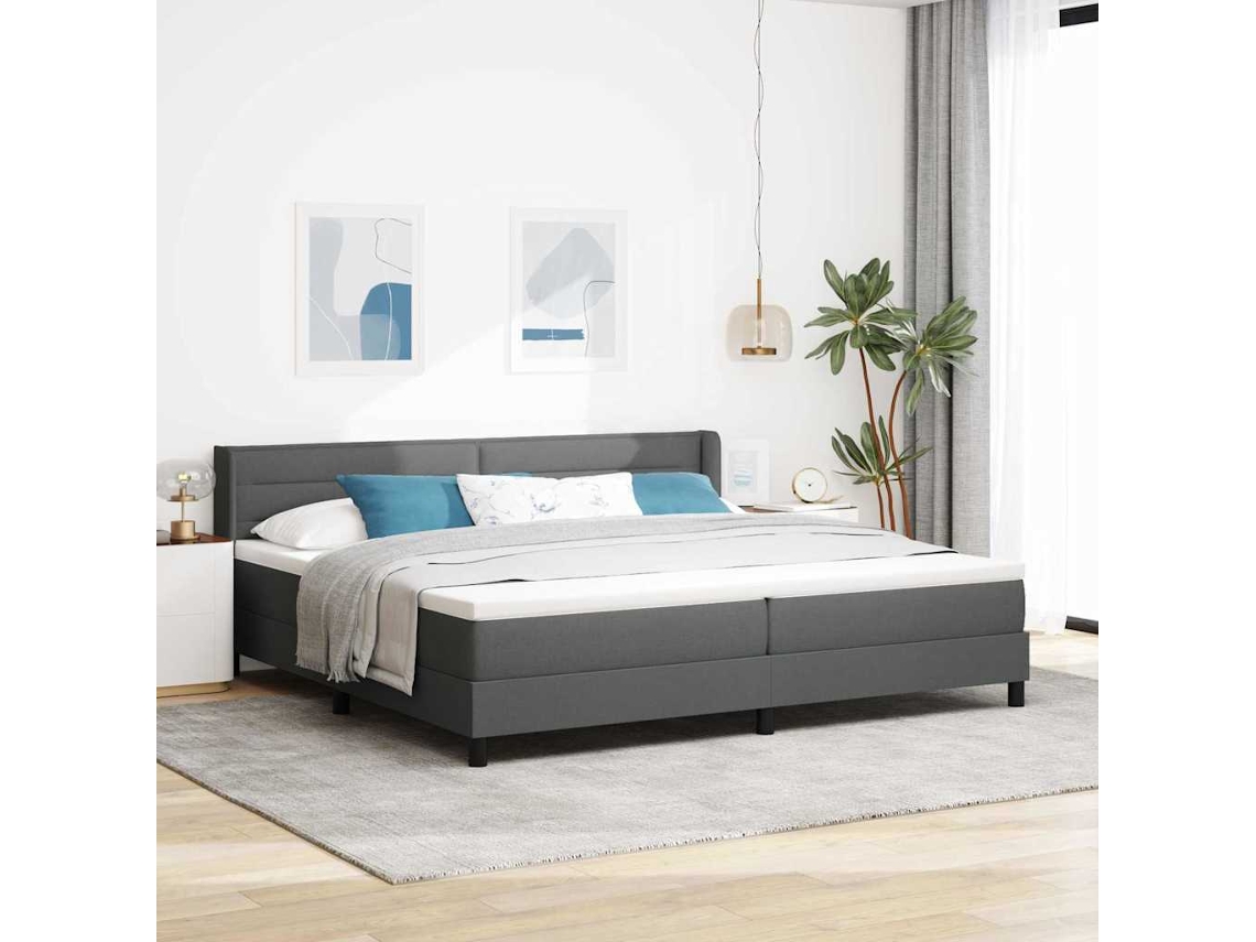 Vidaxl Cama Box Com Cabeceira Manual Cinza Escuro 200 X 200 Cm Tecido