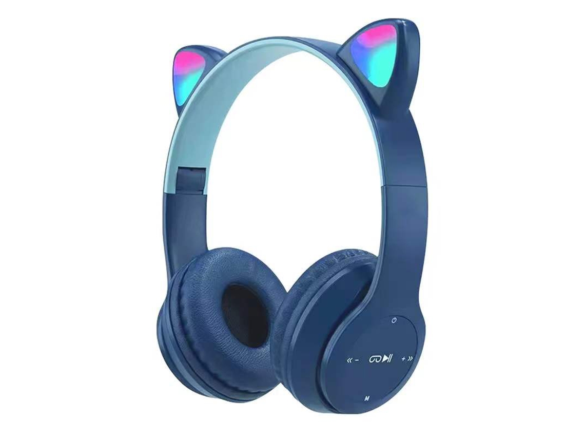 Fones de Ouvido Orelhas de Gato Dobráveis com lanterna LED MDUG (p47m Azul)